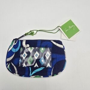 Vera Bradley Clip Zip ID Case Mediterranean Blue‎ Coin Pouch New With Tags